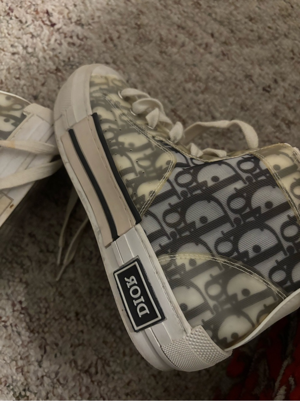 Dior Kids White and Gray Monogram High-Top Sneakers